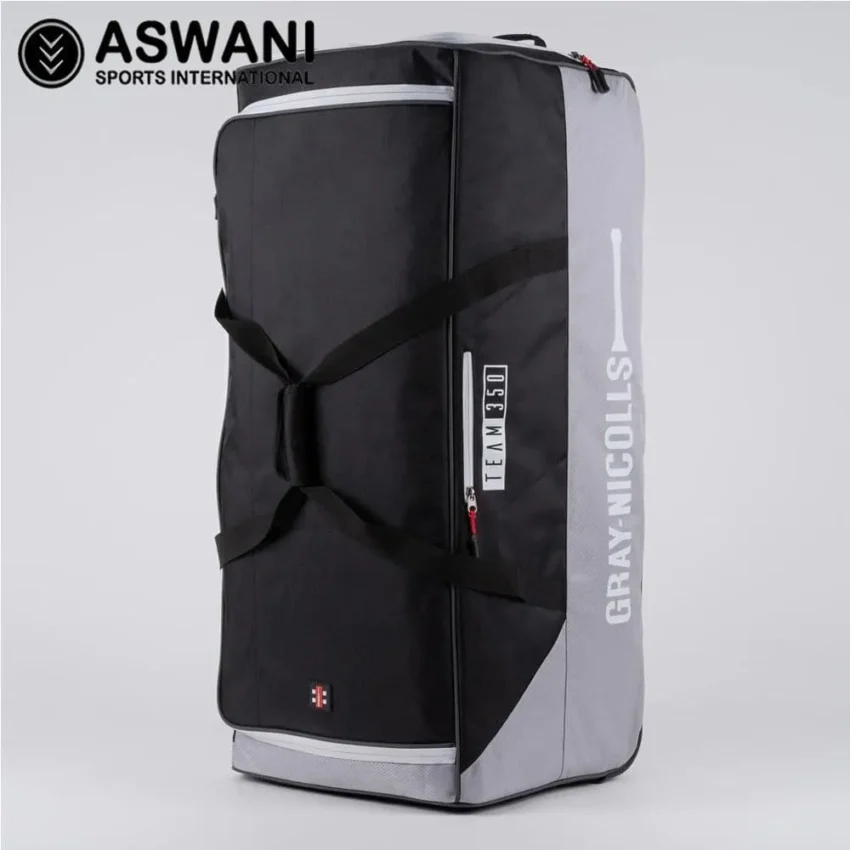 Gray Nicolls Team 350 Cricket Wheelie Kit Bag, Black/Silver 